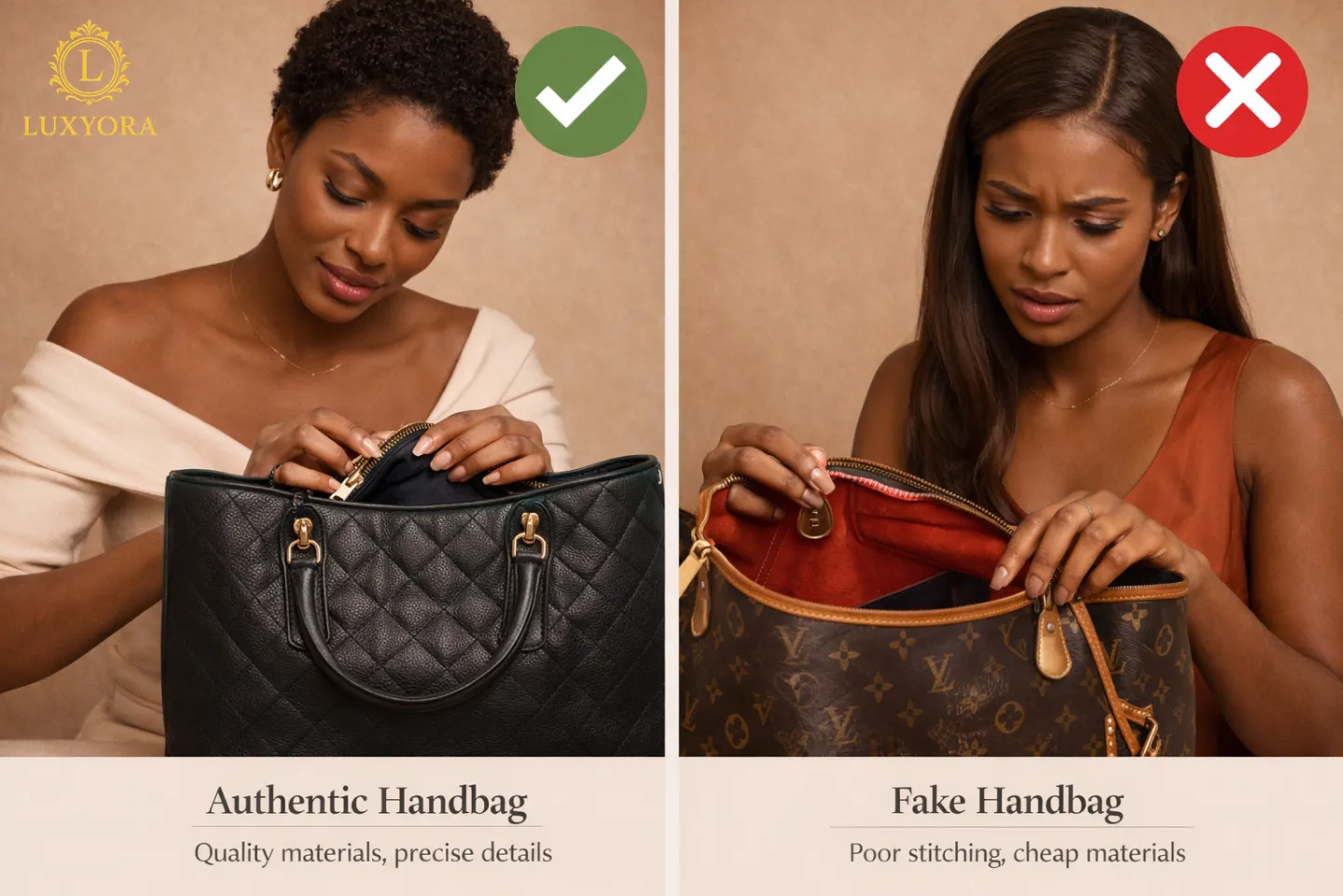 spot fake designer handbag